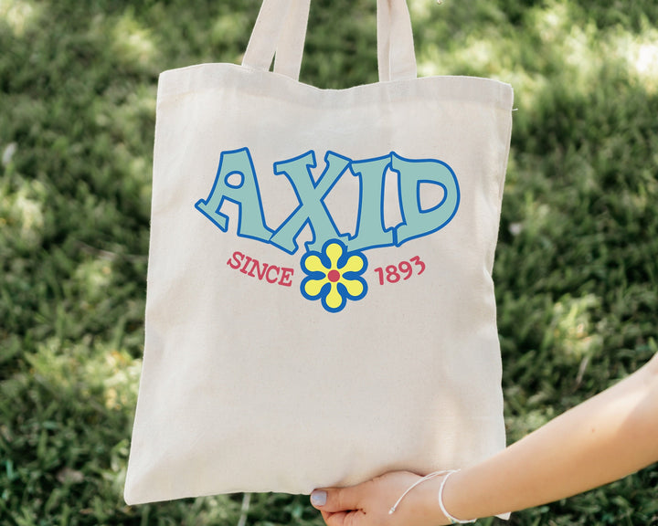 Alpha Xi Delta Outlined In Blue Sorority Tote Bag | Alpha Xi Beach Bag | AXID College Sorority Laptop Bag | Canvas Tote Bag _ 15347g