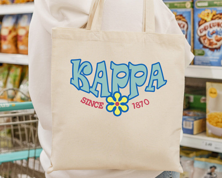 Kappa Kappa Gamma Outlined In Blue Sorority Tote Bag | KAPPA Beach Bag | KAPPA College Sorority Laptop Bag | Canvas Tote Bag _ 15356g