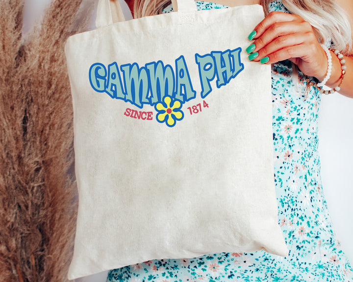 Gamma Phi Beta Outlined In Blue Sorority Tote Bag | Gamma Phi Beach Bag | GPHI College Sorority Laptop Bag | Canvas Tote Bag _ 15353g