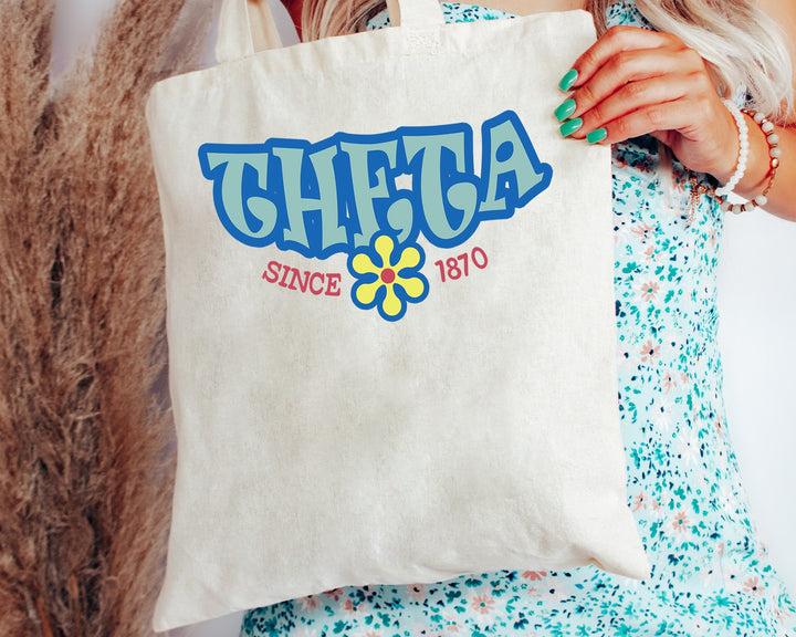 Kappa Alpha Theta Outlined In Blue Sorority Tote Bag | THETA Beach Bag | THETA College Sorority Laptop Bag | Canvas Tote Bag _ 15354g