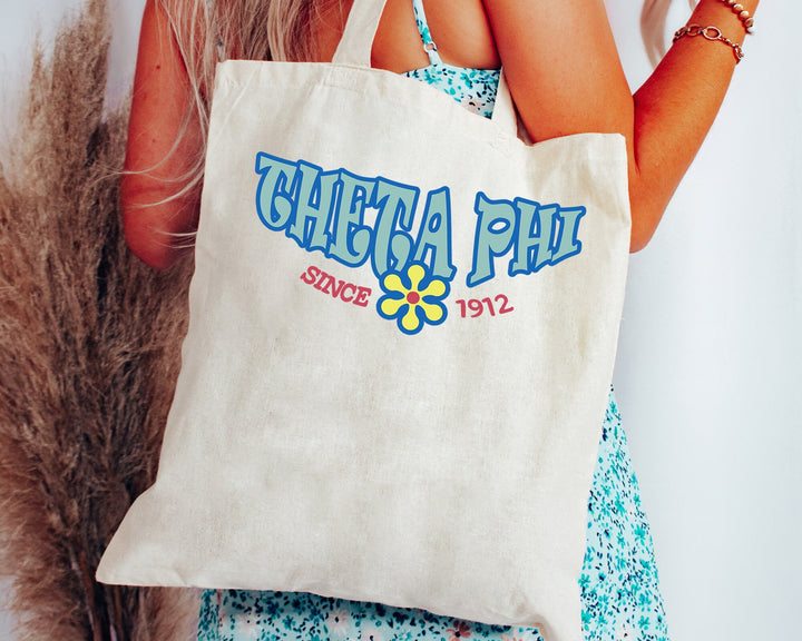 Theta Phi Alpha Outlined In Blue Sorority Tote Bag | Theta Phi Beach Bag | Theta Phi College Sorority Laptop Bag | Canvas Tote Bag _ 15363g