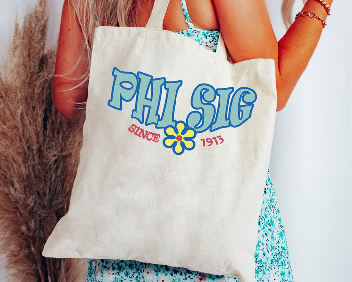Phi Sigma Sigma Outlined In Blue Sorority Tote Bag | Phi Sig Beach Bag | College Sorority Laptop Bag | Canvas Tote Bag | Big Little _ 15358g
