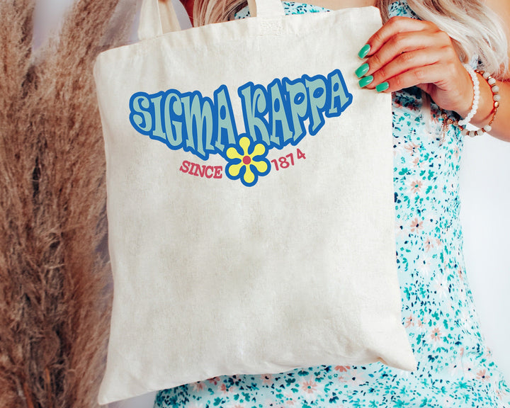 Sigma Kappa Outlined In Blue Sorority Tote Bag | Sigma Kappa Beach Bag | Sig Kap College Sorority Laptop Bag | Canvas Tote Bag _ 15361g