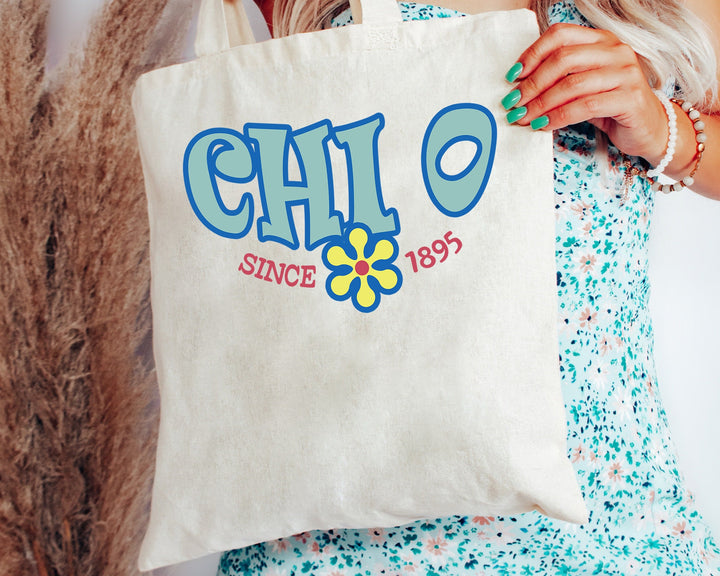 Chi Omega Outlined In Blue Sorority Tote Bag | Chi O Beach Bag | Chi Omega College Sorority Laptop Bag | Canvas Tote Bag _ 15348g