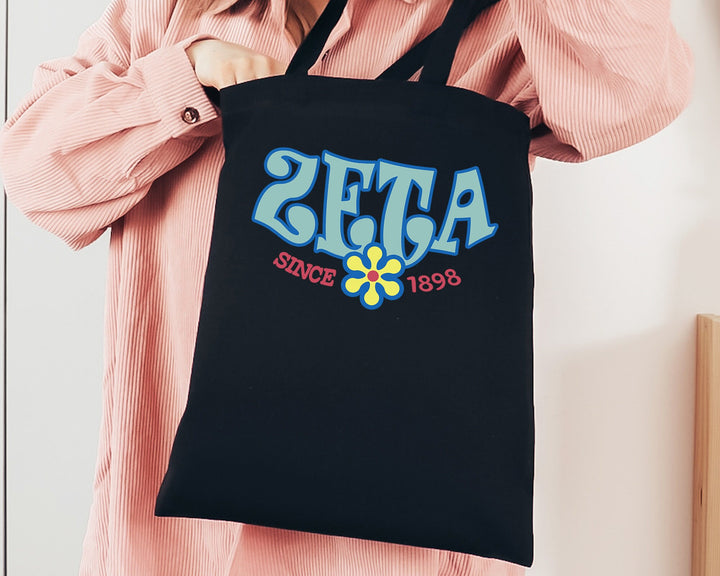 Zeta Tau Alpha Outlined In Blue Sorority Tote Bag | ZETA Beach Bag | College Sorority Laptop Bag | Canvas Tote Bag | Big Little _ 15364g