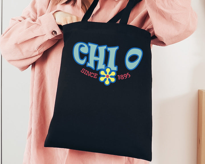 Chi Omega Outlined In Blue Sorority Tote Bag | Chi O Beach Bag | Chi Omega College Sorority Laptop Bag | Canvas Tote Bag _ 15348g