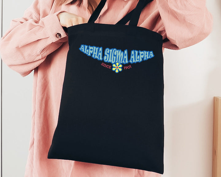 Alpha Sigma Alpha Outlined In Blue Sorority Tote Bag | Alpha Sigma Alpha Beach Bag | College Sorority Laptop Bag | Canvas Tote Bag _ 15345g