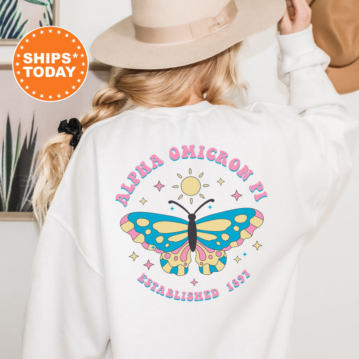 Alpha Omicron Pi Twinklewings Sorority Sweatshirt | Alpha O Butterfly Sweatshirt | Big Little Sorority Gift | Custom Greek Apparel _  12617g