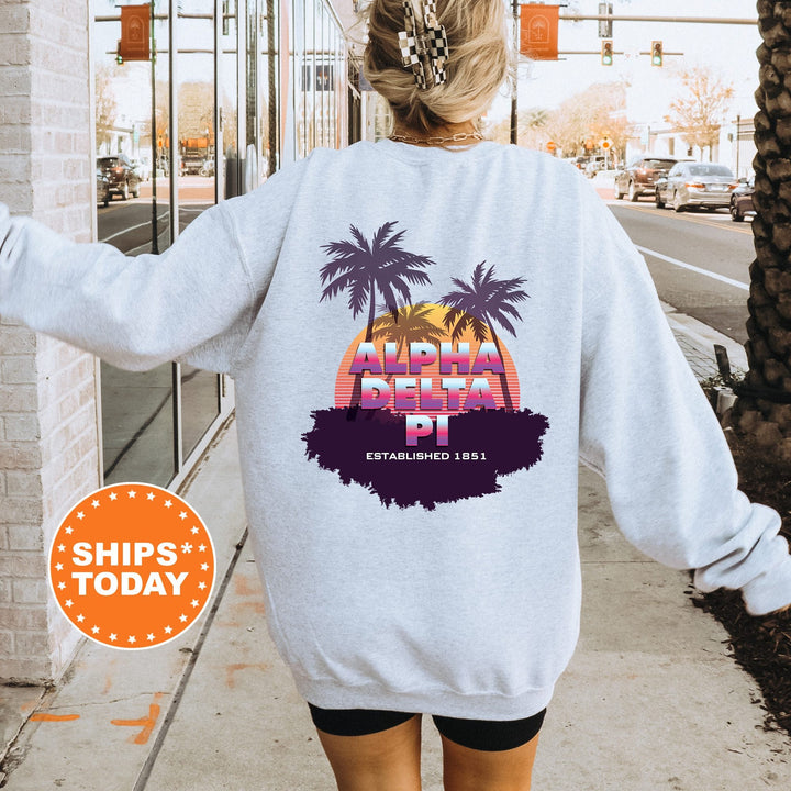 Alpha Delta Pi Palmscape Sorority Sweatshirt | ADPI Beach Hoodies | Sorority Apparel | Big Little Reveal Gift | Greek Sweatshirt _  14175g