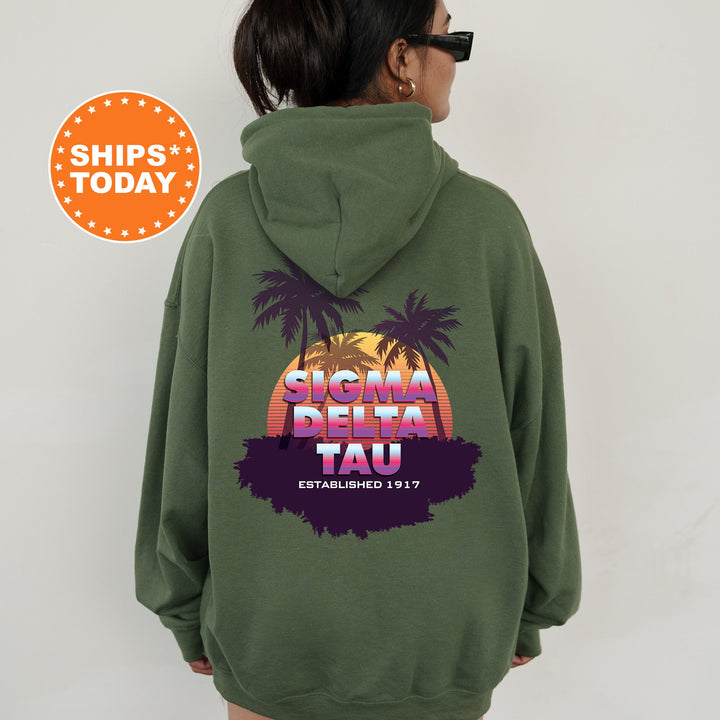 Sigma Delta Tau Palmscape Sorority Sweatshirt | Sig Delt Beach Hoodies | Sorority Apparel | Big Little Reveal | Greek Sweatshirt _  14195g