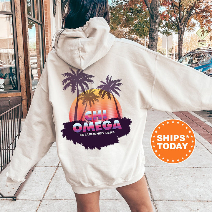 Chi Omega Palmscape Sorority Sweatshirt | Chi O Beach Hoodies | Sorority Apparel | Big Little Reveal Gift | Greek Sweatshirt _  14183g
