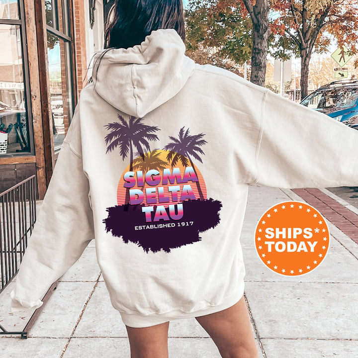 Sigma Delta Tau Palmscape Sorority Sweatshirt | Sig Delt Beach Hoodies | Sorority Apparel | Big Little Reveal | Greek Sweatshirt _  14195g