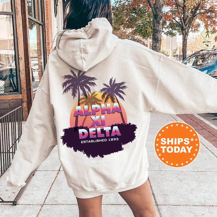Alpha Xi Delta Palmscape Sorority Sweatshirt | AXID Beach Hoodies | Sorority Apparel | Big Little Reveal Gift | Greek Sweatshirt _  14182g
