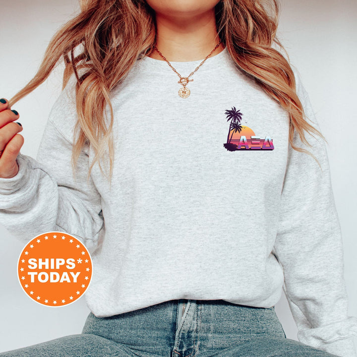 Alpha Xi Delta Palmscape Sorority Sweatshirt | AXID Beach Hoodies | Sorority Apparel | Big Little Reveal Gift | Greek Sweatshirt _  14182g