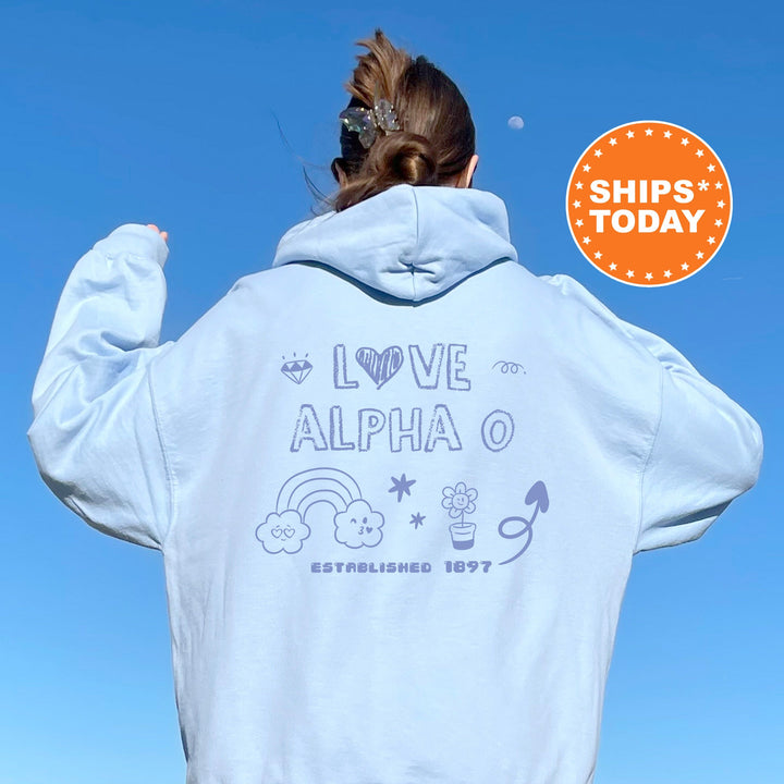 Alpha Omicron Pi Doodle Letters Sorority Sweatshirt | Alpha O Doodle Font | Big Little Recruitment Gift | Custom Greek Sweatshirt