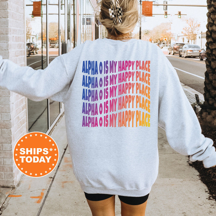 Alpha O Is My Happy Place | Alpha Omicron Pi Wavy Font Sorority Sweatshirt | AOPI Sorority Merch | Big Little Recruitment Gift _ 12669g