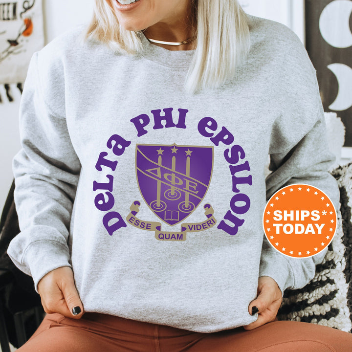 Delta Phi Epsilon Crest Legacy Sorority Sweatshirt | DPHIE Crest Sweatshirt | Big Little Sorority Gift | College Greek Apparel
