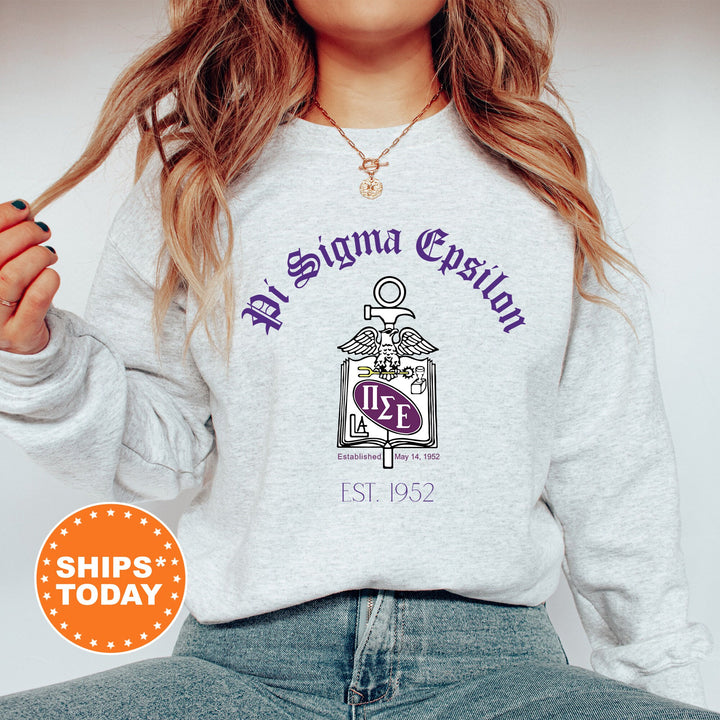 Pi Sigma Epsilon Greek Heritage COED Sweatshirt | Pi Sigma Epsilon Crest Sweatshirt | COED Fraternity Crewneck | Greek Apparel _ 15394g