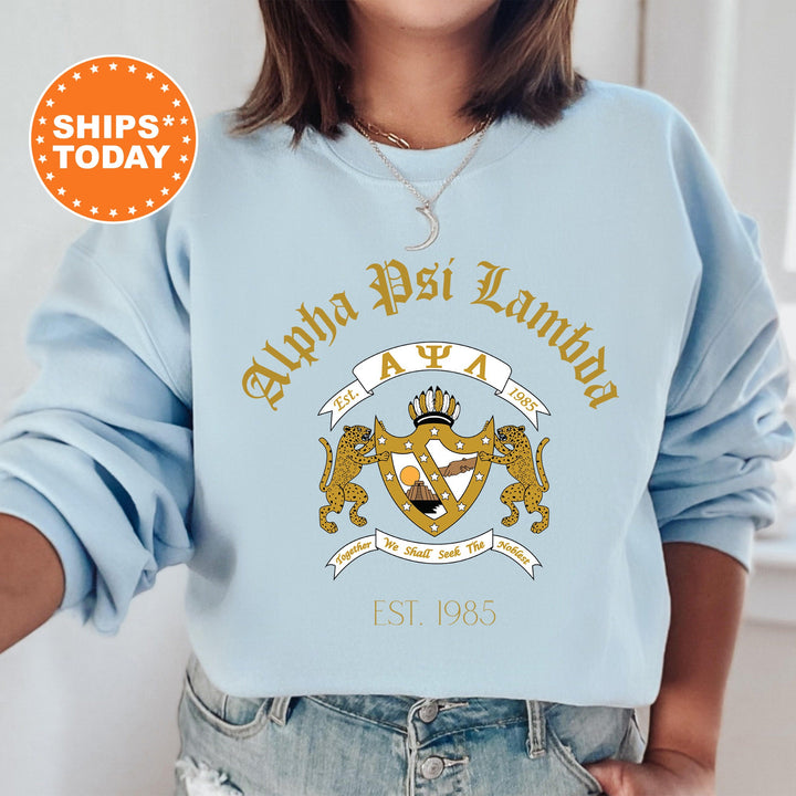 Alpha Psi Lambda Greek Heritage COED Sweatshirt | Alpha Psi Lambda Crest Sweatshirt | COED Fraternity Crewneck | Greek Apparel _ 15384g