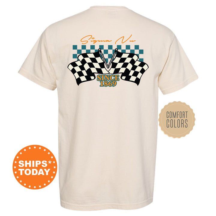 Sigma Nu Race Banner Fraternity T-Shirt | Sigma Nu Comfort Colors Tees | Bid Day Gift | Rush Pledge Shirt | Custom Greek Apparel _ 11942g