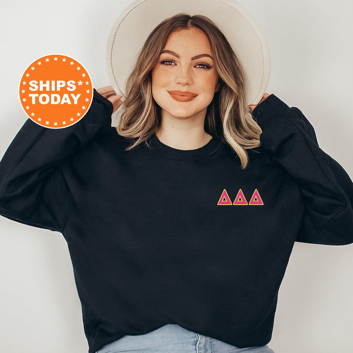Delta Delta Delta Red Letters Left Chest Graphic Sorority Sweatshirt | Tri Delta Sweatshirt | Greek Letters | Sorority Letters _ 17525g