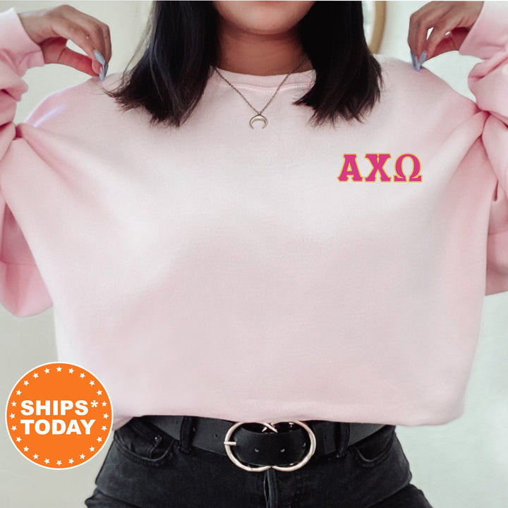 Alpha Chi Omega Red Letters Left Chest Graphic Sorority Sweatshirt | Alpha Chi Greek Sweatshirt | Greek Letters | Sorority Letters _ 17515g