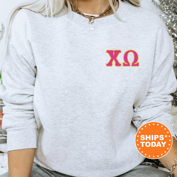 Chi Omega Red Letters Left Chest Graphic Sorority Sweatshirt | Chi O Greek Sweatshirt | Chi Omega Greek Letters | Sorority Letters _ 17524g