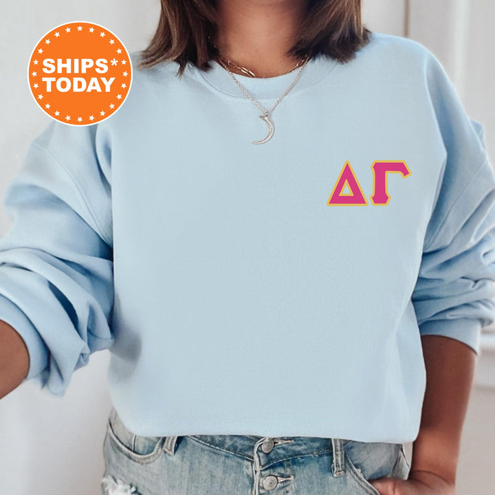Delta Gamma Red Letters Left Chest Graphic Sorority Sweatshirt | Dee Gee Greek Sweatshirt | Greek Letters | Sorority Letters _ 17526g