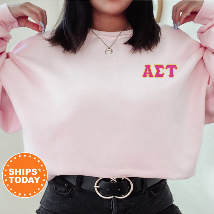 Alpha Sigma Tau Red Letters Left Chest Graphic Sorority Sweatshirt | Greek Apparel | Greek Letters Sweatshirt | Sorority Letters _ 17522g