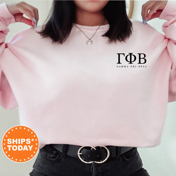 Gamma Phi Beta Black Letters Left Chest Design Sorority Sweatshirt | Gamma Phi Sweatshirt | GPHI Sorority Letters | Greek Letters