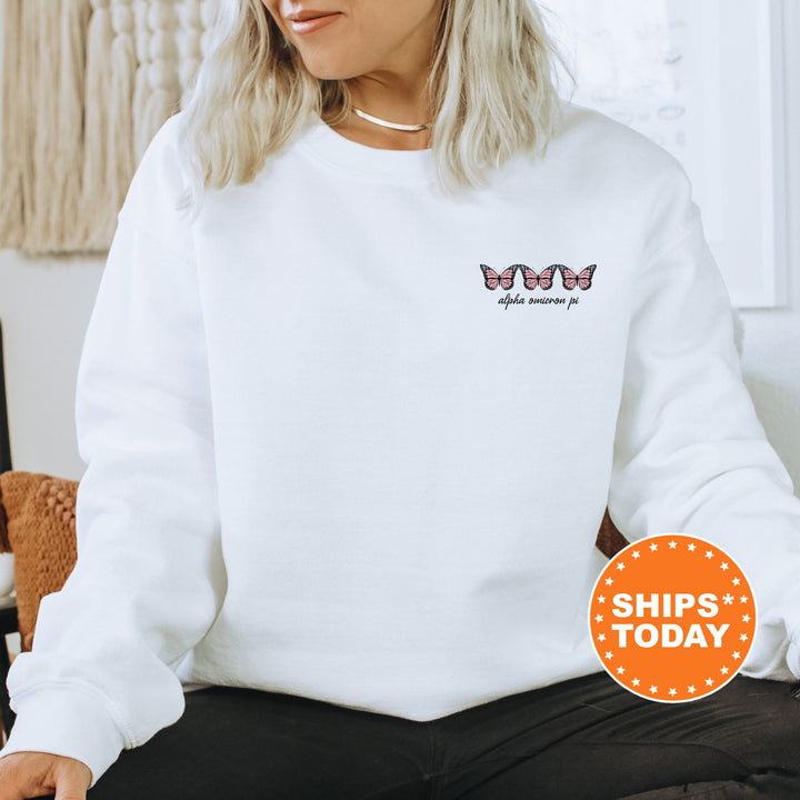 Alpha Omicron Pi Mini Butterfly Sorority Sweatshirt | Alpha O Left Chest Graphic Sweatshirt | Big Little Reveal | Sorority Hoodie