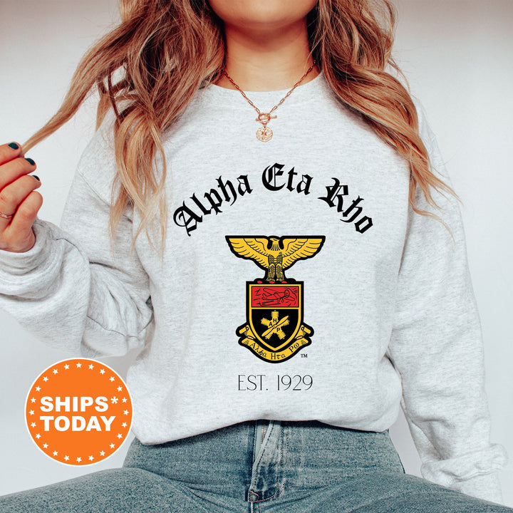 Alpha Eta Rho Greek Heritage COED Sweatshirt | Alpha Eta Rho Crest Sweatshirt | COED Fraternity Crewneck | Greek Apparel _ 15381g