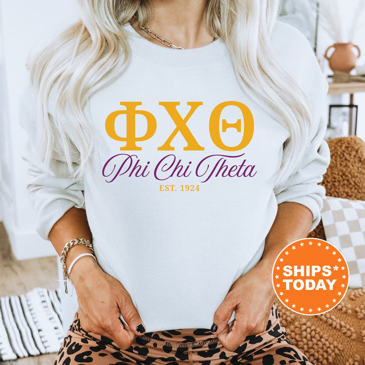 Phi Chi Theta Letter Unity COED Sweatshirt | Phi Chi Theta Greek Letters Sweatshirt | COED Fraternity Gift | Greek Apparel _ 15375g