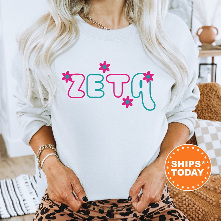 Zeta Tau Alpha Greek Blossom Sorority Sweatshirt | ZETA Sorority Crewneck | Big Little Recruitment Gift | Sorority Merch _ 16613g