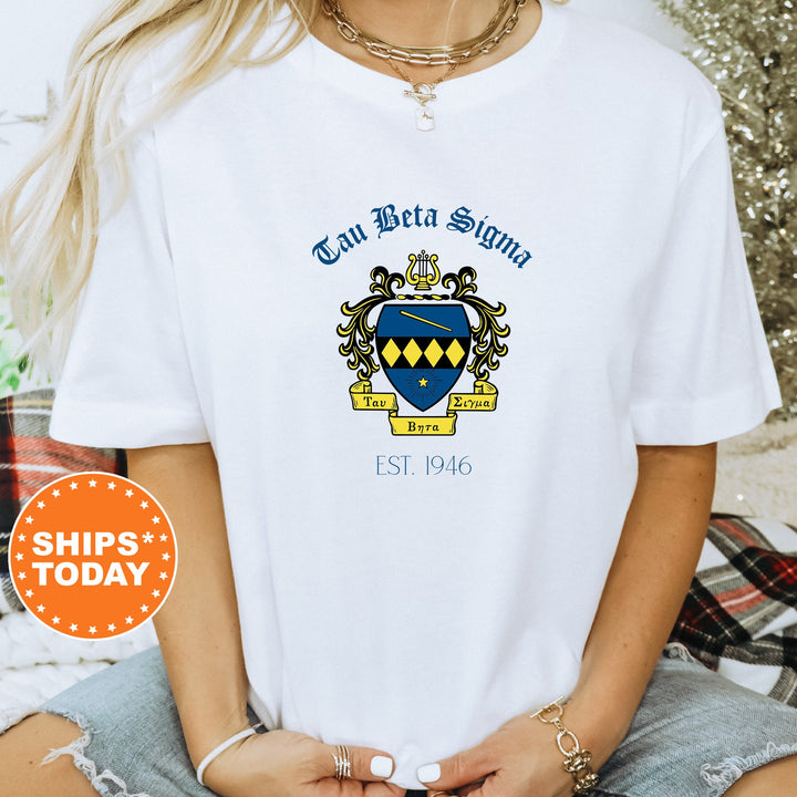 Tau Beta Sigma Royal Crest Sorority T-Shirt | Tau Beta Sigma Shirt | Comfort Colors Tee | Sorority Gift | Greek Life Shirt _ 14862g