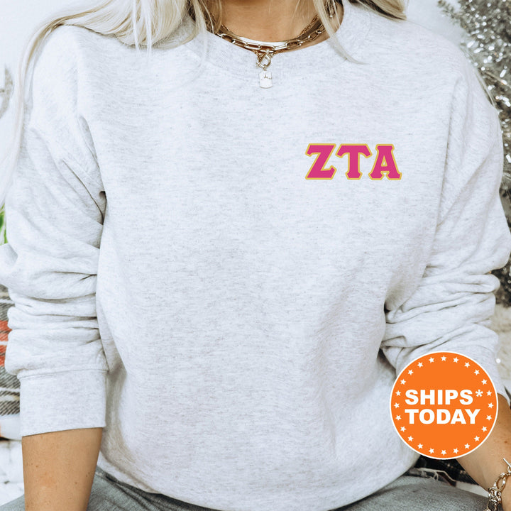 Zeta Tau Alpha Red Letters Left Chest Graphic Sorority Sweatshirt | ZETA Greek Sweatshirt | Greek Letters | Sorority Letters _ 17540g