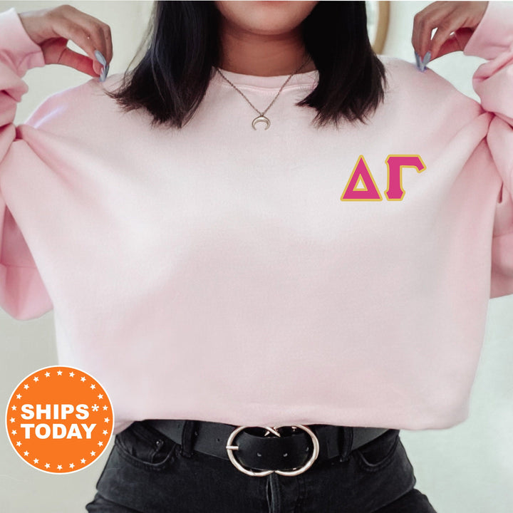 Delta Gamma Red Letters Left Chest Graphic Sorority Sweatshirt | Dee Gee Greek Sweatshirt | Greek Letters | Sorority Letters _ 17526g
