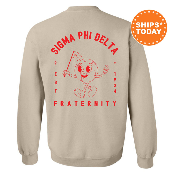 Sigma Phi Delta World Flag Fraternity Sweatshirt | Sigma Phi Delta Sweatshirt | Fraternity Crewneck | College Greek Apparel _ 15597g