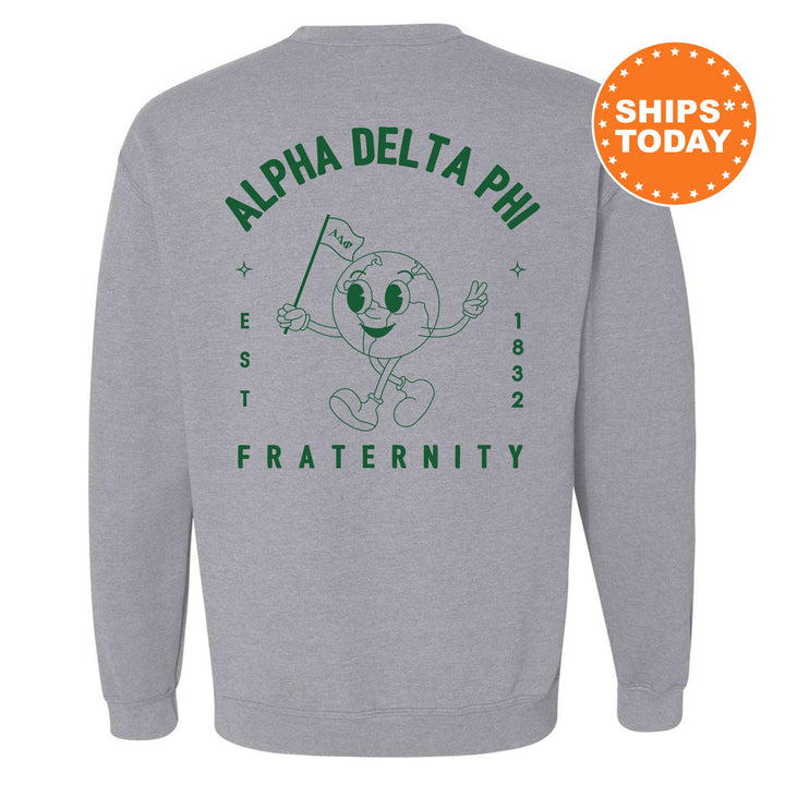 Alpha Delta Phi World Flag Fraternity Sweatshirt | Alpha Delt Sweatshirt | Fraternity Crewneck | College Greek Apparel _ 15573g