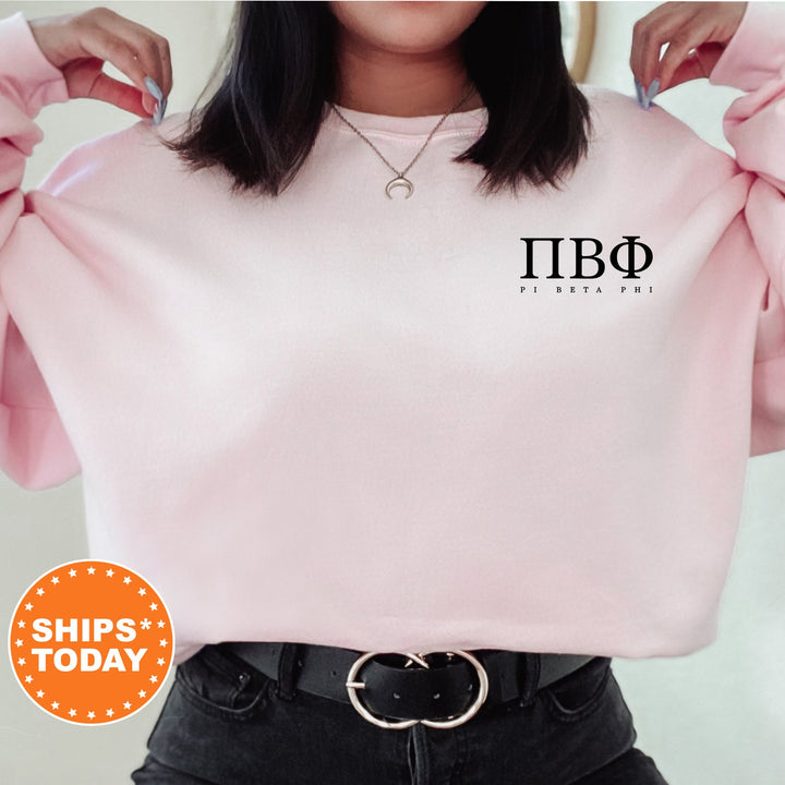Pi Beta Phi Black Letters Left Chest Design Sorority Sweatshirt | Pi Phi Crewneck Sweatshirt | Sorority Letters | Greek Letters Sweatshirt