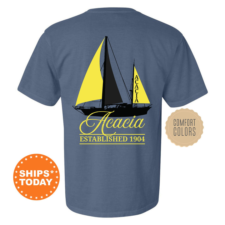 Acacia Black Boat Fraternity T-Shirt | Acacia Shirt | Comfort Colors Tee | Fraternity Bid Day Gift | Rush Shirt | Pledge Shirt _  15602g
