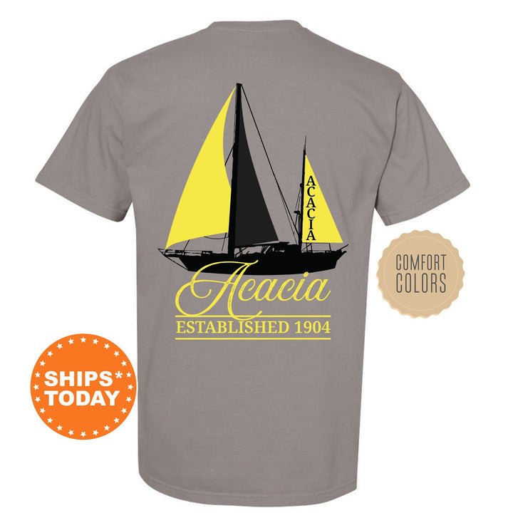 Acacia Black Boat Fraternity T-Shirt | Acacia Shirt | Comfort Colors Tee | Fraternity Bid Day Gift | Rush Shirt | Pledge Shirt _  15602g