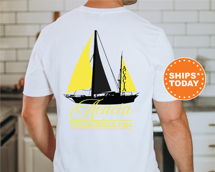 Acacia Black Boat Fraternity T-Shirt | Acacia Shirt | Comfort Colors Tee | Fraternity Bid Day Gift | Rush Shirt | Pledge Shirt _  15602g