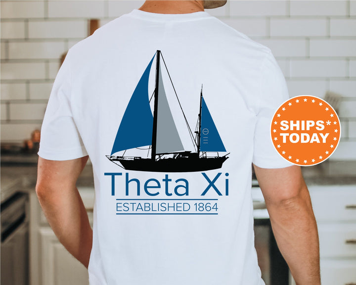 Theta Xi Black Boat Fraternity T-Shirt | Theta Xi Shirt | Comfort Colors Tee | Fraternity Bid Day Gift | Rush Shirt | Pledge Shirt _  15630g
