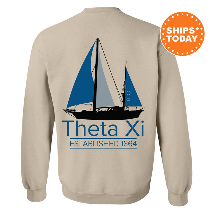 Theta Xi Black Boat Fraternity Sweatshirt | Theta Xi Sweatshirt | Fraternity Crewneck | Bid Day Gift | Custom Greek Apparel _ 15630g