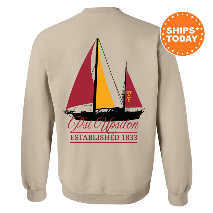 Psi Upsilon Black Boat Fraternity Sweatshirt | Psi U Sweatshirt | Fraternity Crewneck | Bid Day Gift | Custom Greek Apparel _ 15625g
