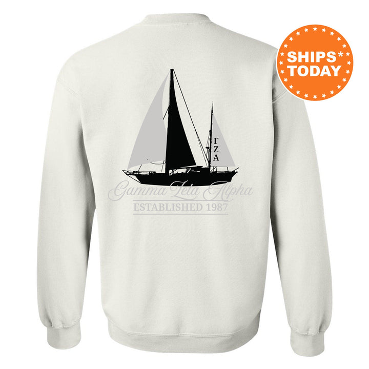 Gamma Zeta Alpha Black Boat Fraternity Sweatshirt | Gamma Zeta Alpha Sweatshirt | Fraternity Crewneck | Custom Greek Apparel _ 15611g