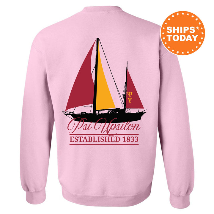Psi Upsilon Black Boat Fraternity Sweatshirt | Psi U Sweatshirt | Fraternity Crewneck | Bid Day Gift | Custom Greek Apparel _ 15625g