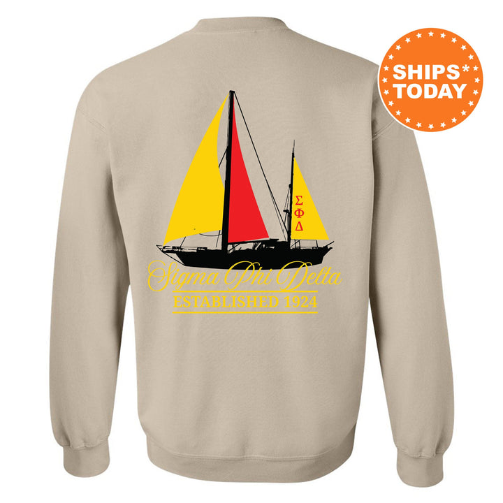 Sigma Phi Delta Black Boat Fraternity Sweatshirt | Sigma Phi Delta Sweatshirt | Fraternity Crewneck | Bid Day Gift | Greek Apparel _ 15628g