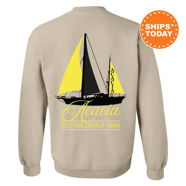 Acacia Black Boat Fraternity Sweatshirt | Acacia Sweatshirt | Fraternity Crewneck | Bid Day Gift | Custom Greek Apparel _ 15602g